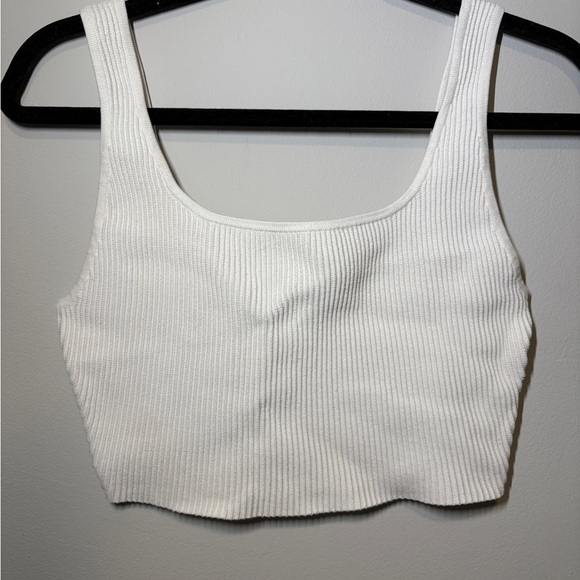 White Ribbed Square Neck Crop Top - Picture 2 of 5